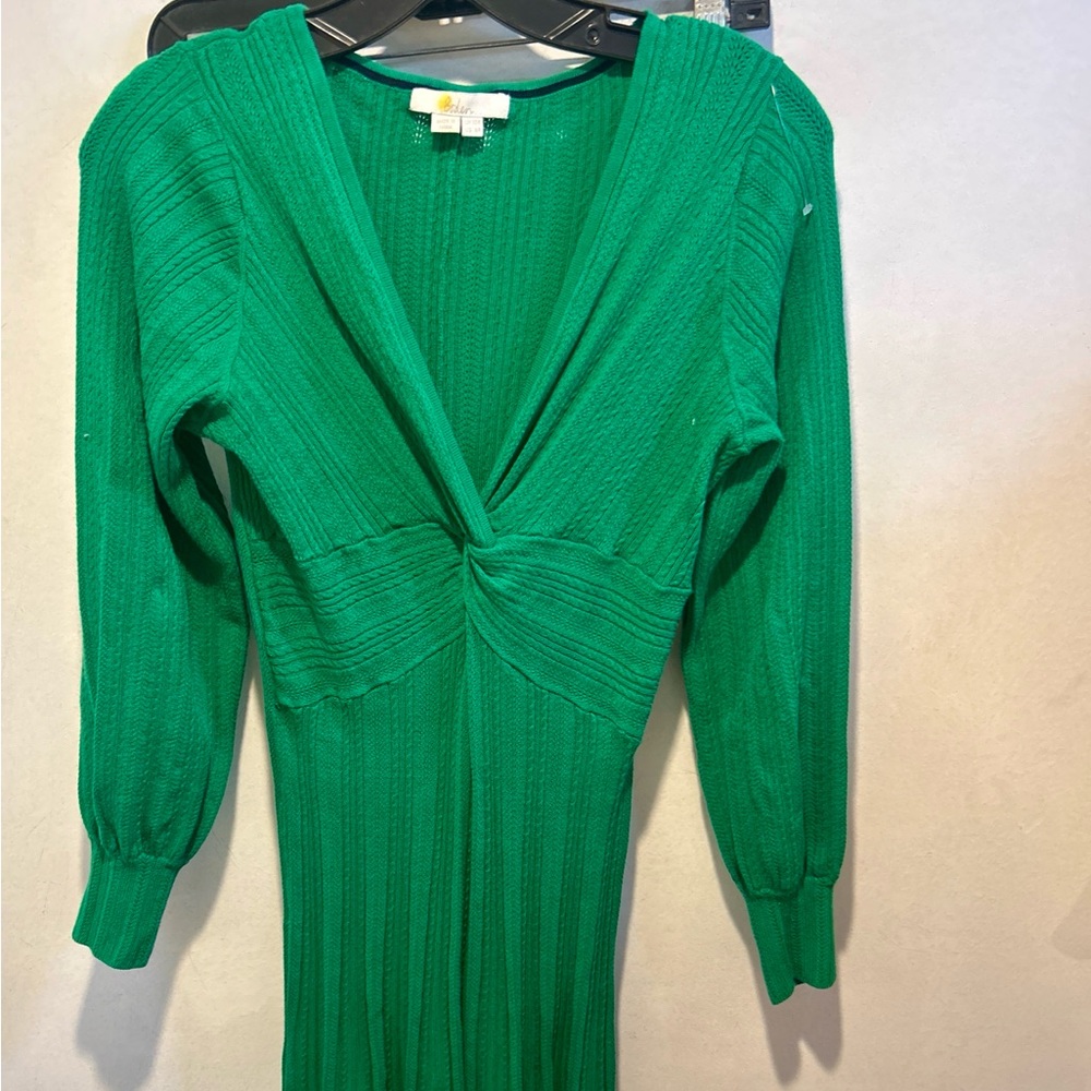 Boden Green Knit Twist-Front V-Neck Dress